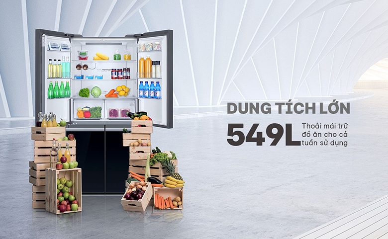Tủ lạnh Aqua Inverter 549 lít AQR-IG636FM(GB) không gian để đồ rộng
