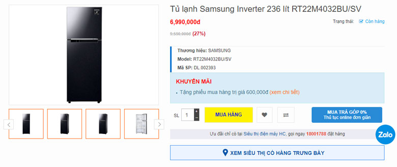 Tủ lạnh Samsung Inverter 236 lít RT22M4032BU/SV khi nhắc đến giá