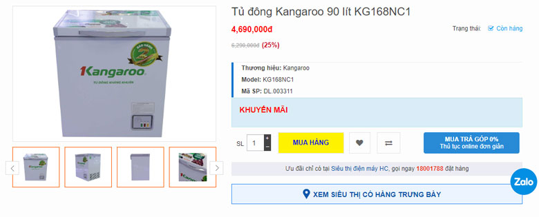 Tủ đông Kangaroo KG168NC1 điểm đến thông tin giá