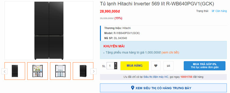 Tủ lạnh Hitachi 569l R-WB640PGV1(GCK)