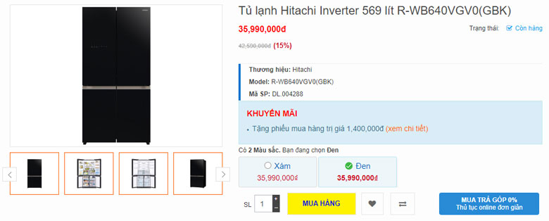 Tủ lạnh Hitachi 569l R-WB640VGV0(GBK)