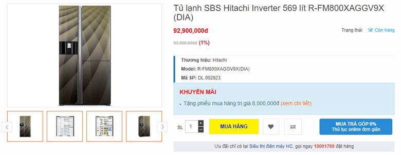 Tủ lạnh Hitachi 569 lít R-FM800XAGGV9X (DIA)