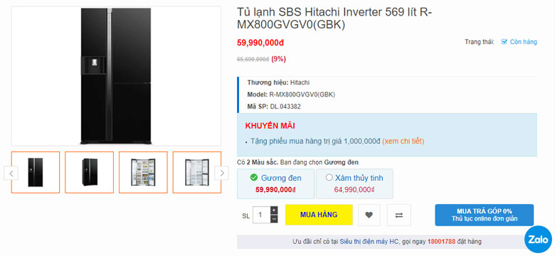 Tủ lạnh Hitachi 569 lít R-MX800GVGV0(GBK)