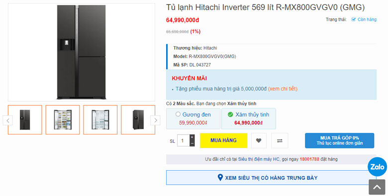 Tủ lạnh Hitachi 569l R-MX800GVGV0 (GMG)