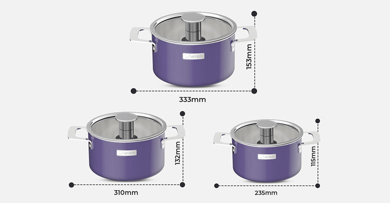 Bộ nồi inox liền khối Elmich Hera EL-8190 - Kích thước thực tế
