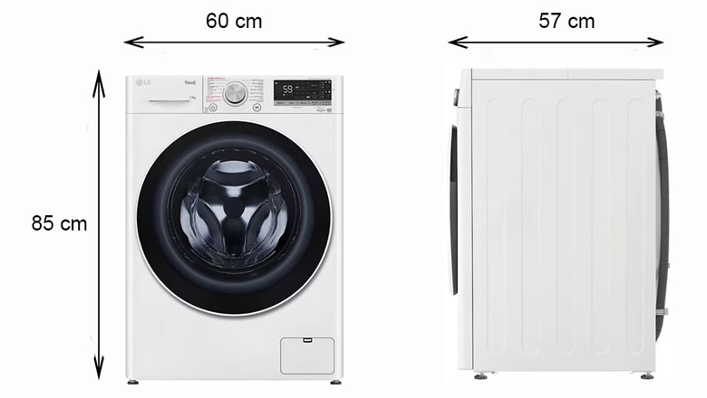 Máy giặt LG Inverter 11kg FV1411S4WA lồng ngang - Kích thước thực tế