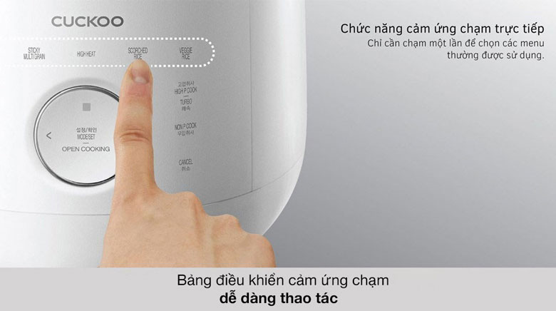 Nồi cơm điện Cuckoo 1.8 lít CRP-LHTR1009F/WHSIVNCV Trắng - Bảng điều khiển cảm ứng chạm