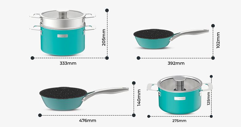 Bộ nồi Inox liền khối Elmich Hera EL-8134 - Kích thước thực tế