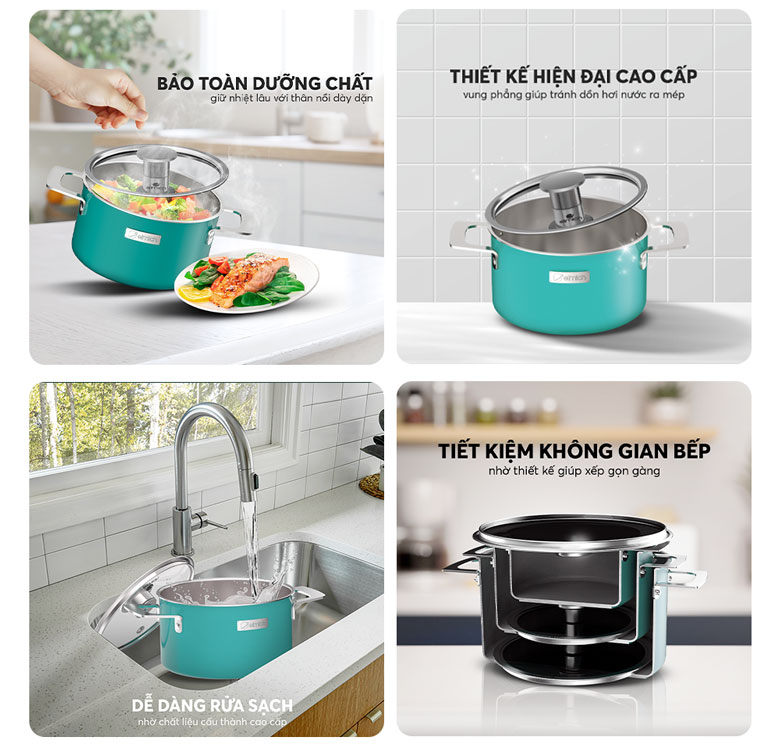 Bộ nồi Inox liền khối Elmich Hera EL-8134 - Thiết kế thông minh, tiện lợi