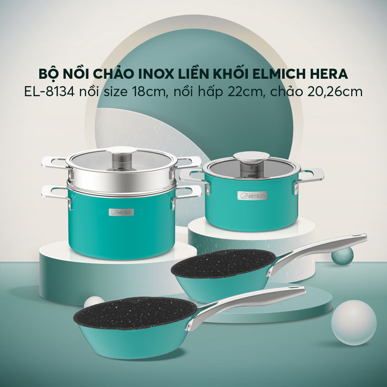 Bộ nồi Inox liền khối Elmich Hera EL-8134 - Nhiều kích cỡ tiện lợi