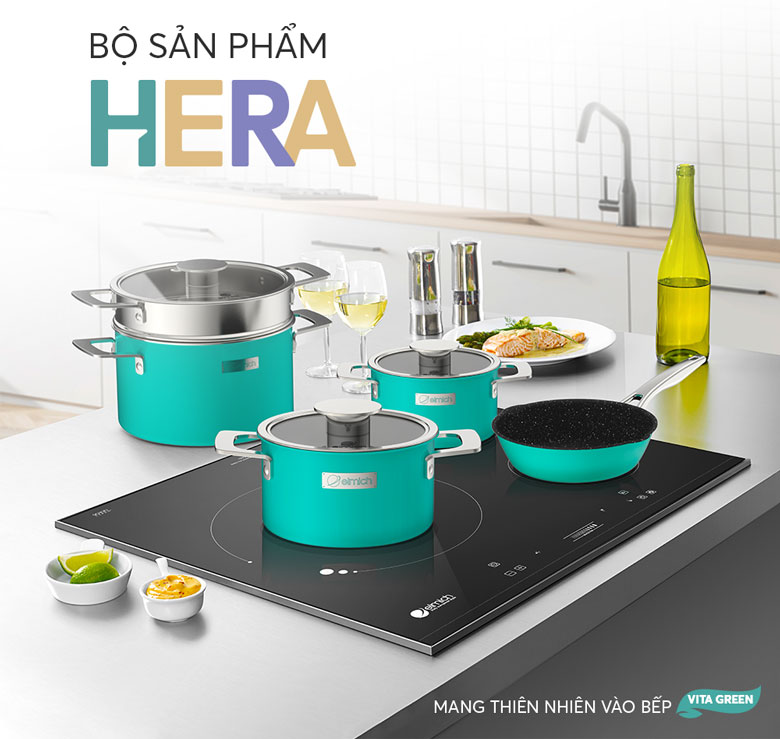 Bộ nồi Inox liền khối Elmich Hera EL-8134 - Thiết kế sang trọng, màu sắc bắt mắt